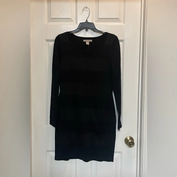 Banana Republic Sweater Dress Striped Black Metallic Silver Fitted Small NWT - Picture 1 of 8